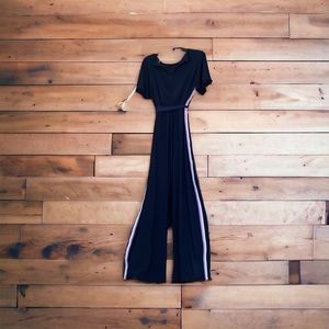 roz & Ali- Large pant jumper. Navy blue/ lavender stripes